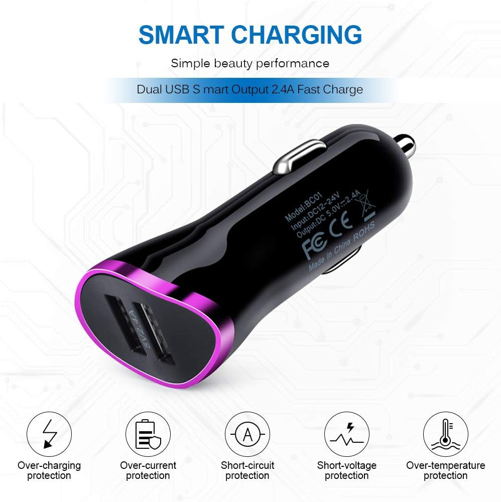 Dual USB Type C Car Charger: 6Ft USB C Fast Charging Cable