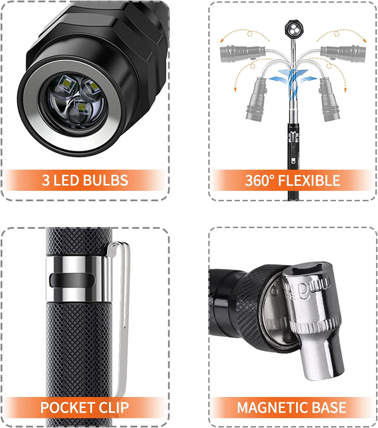 Extendable Magnetic Flashlight / Telescoping Magnet Pickup Tool