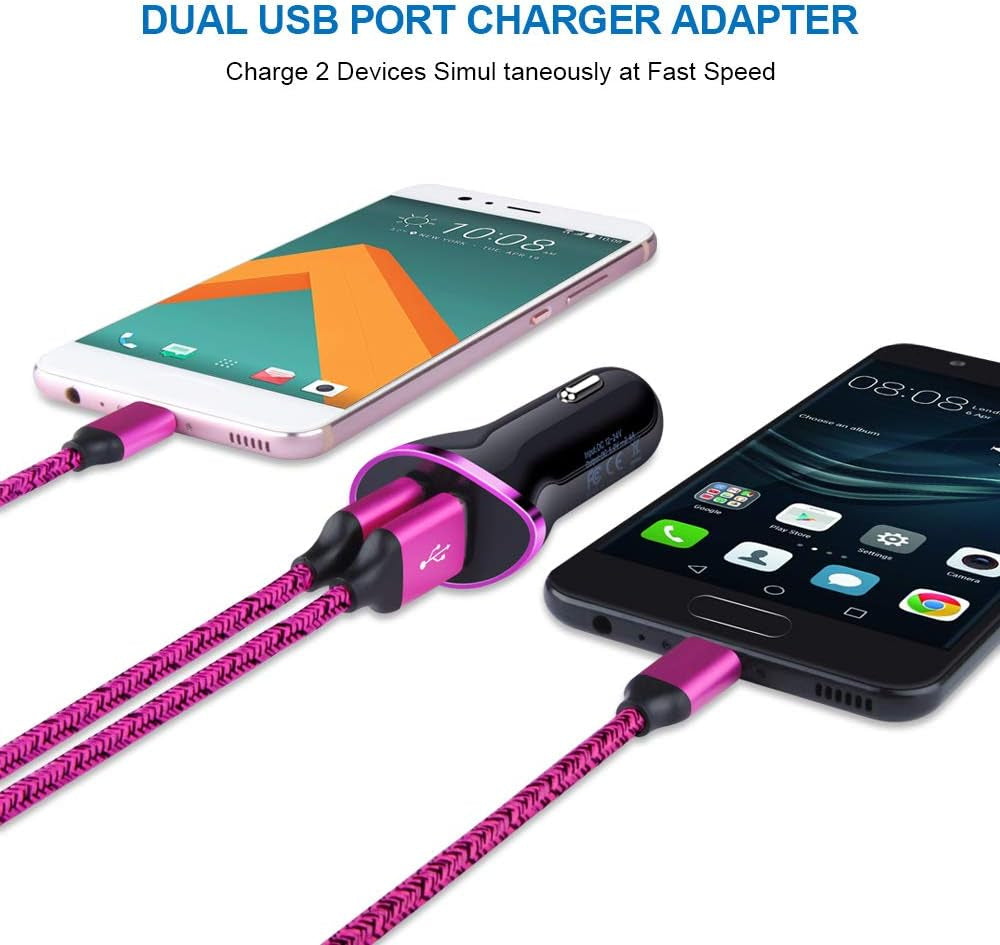 Dual USB Type C Car Charger: 6Ft USB C Fast Charging Cable