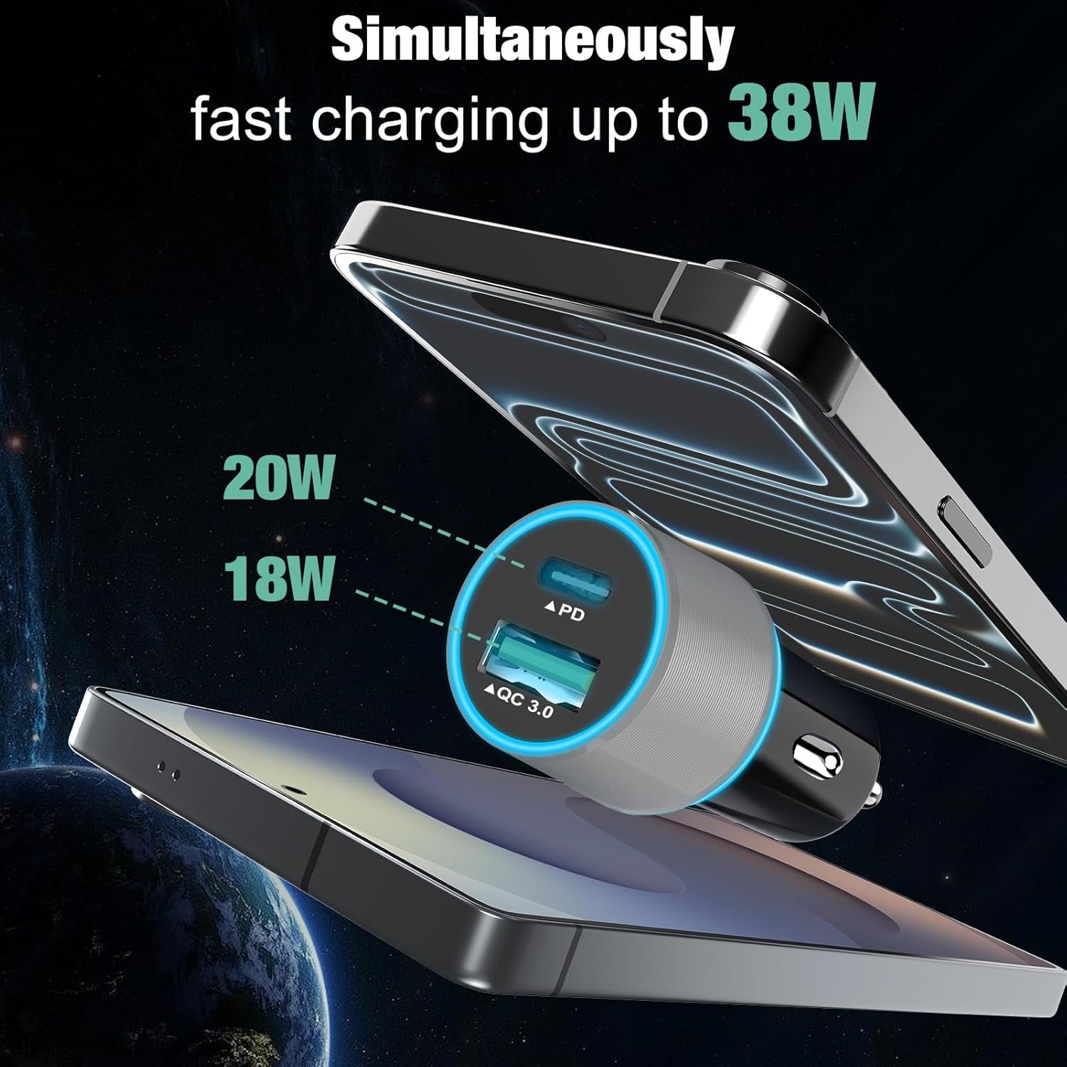 38W USB C Car Charger Adapter